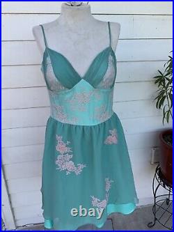 Vintage Betsey Johnson 90 2000 y2k Dress Midi Slip Silk Lace Tie Floral Sheer