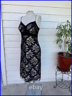 Vintage Betsey Johnson 90 2000 y2k Dress Midi Slip Silk NEW Silver Lace Metallic