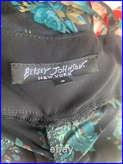 Vintage Betsey Johnson 90 2000 y2k Dress Midi Slip Silk Ruched Floral Sexy 6 Blu
