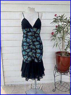 Vintage Betsey Johnson 90 2000 y2k Dress Midi Slip Silk Ruched Floral Sexy Milk