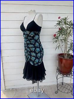 Vintage Betsey Johnson 90 2000 y2k Dress Midi Slip Silk Ruched Floral Sexy Milk