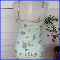 Vintage Betsey Johnson 90 2000 y2k Floral Linen Milkmaid Ribbon Lace Mid Dress