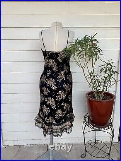 Vintage Betsey Johnson 90 2000 y2k Midi Metallic Lace Floral Bia Slip Dress Silk