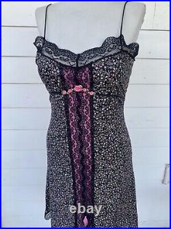 Vintage Betsey Johnson 90 2000 y2k Milkmaid Lace Floral Slip Dress Boho Crochet