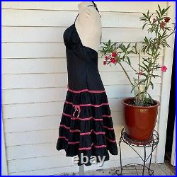 Vintage Betsey Johnson 90 2000 y2k Silk Halter Ruffle Midi slip Velvet Dress 8