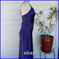 Vintage Betsey Johnson 90 2000 y2k Silk Maxi Gown Gem Belted Slip Dress 4 blue