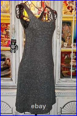 Vintage Betsey Johnson 90's Black Silver Glitter Holiday Slip Dress Size Small 4