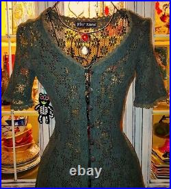 Vintage Betsey Johnson 90's Dress Green Crochet Lace Fit Flare Skater Size Small