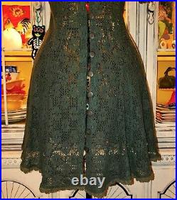 Vintage Betsey Johnson 90's Dress Green Crochet Lace Fit Flare Skater Size Small