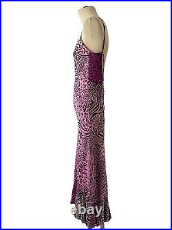Vintage Betsey Johnson 90's Y2K Silk Slip Maxi Dress Pink Animal Print Bias Cut