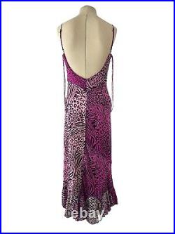 Vintage Betsey Johnson 90's Y2K Silk Slip Maxi Dress Pink Animal Print Bias Cut