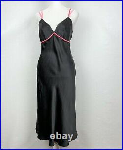 Vintage Betsey Johnson 90s 2000s 100% Silk Y2K Slip Dress Black Red Pink Sz 8