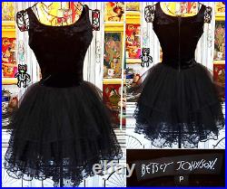 Vintage Betsey Johnson 90s Y2K Black Velvet Layered Mesh Tulle TuTu Dress Small