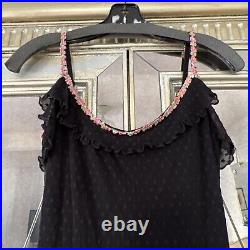 Vintage Betsey Johnson Black Lined Swiss Dot Ruffle Dress Small