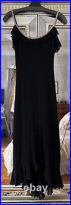 Vintage Betsey Johnson Black Lined Swiss Dot Ruffle Dress Small