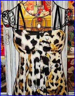Vintage Betsey Johnson Collection Y2K Leopard Print Silk Slip Dress Size 0 XS