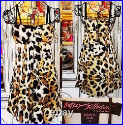 Vintage Betsey Johnson Collection Y2K Silk Leopard Print Slip Dress Size 0 XS