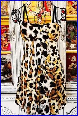 Vintage Betsey Johnson Collection Y2K Silk Leopard Print Slip Dress Size 0 XS