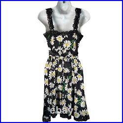 Vintage Betsey Johnson Daisies Silk Slip Dress Lace Trim Floral Black White 2