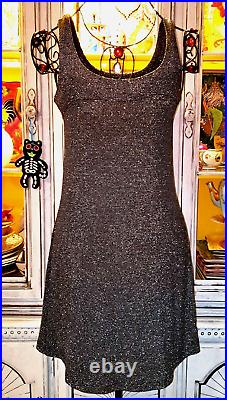 Vintage Betsey Johnson Dress 90's Black Silver Shimmer Shift Slip Size Small 4