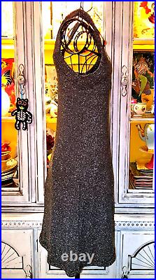 Vintage Betsey Johnson Dress 90's Black Silver Shimmer Shift Slip Size Small 4