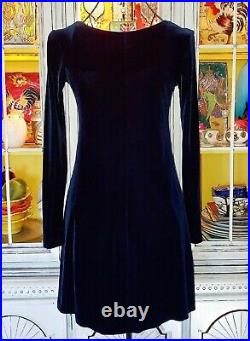 Vintage Betsey Johnson Dress 90s Velvet Blue Short Shift Slip On Size Small 6