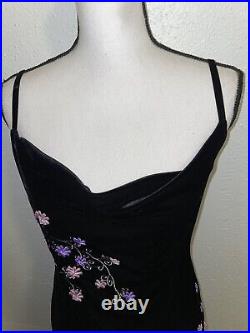 Vintage Betsey Johnson Dress Black Embroidered Print Slip Floral 90sY2k Velvet 8