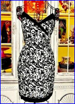 Vintage Betsey Johnson Dress Embroidery Tattoo Corset Slip Bodycon Size 8 Medium