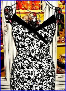 Vintage Betsey Johnson Dress Embroidery Tattoo Corset Slip Bodycon Size 8 Medium