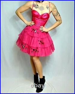 Vintage Betsey Johnson Dress Pink Tulle Sequin Corset Slip Party Size 2 Small