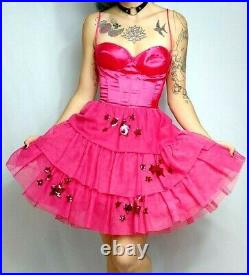 Vintage Betsey Johnson Dress Pink Tulle Sequin Corset Slip Party Size Small 2