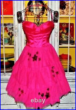 Vintage Betsey Johnson Dress Pink Tulle Sequin Corset Slip Party Size Small 2