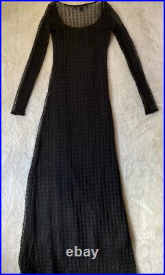 Vintage Betsey Johnson Dress Women's M 90's Black Lace Maxi Bodycon Sheer EUC