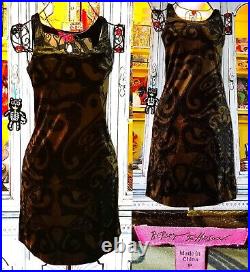 Vintage Betsey Johnson Dress Y2K FRANKY Velvet Bug Tribal Tattoo Slip Size Small