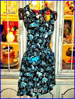 Vintage Betsey Johnson Dress Y2K Floral Skull Bird Toile Silk Slip Size Small 2