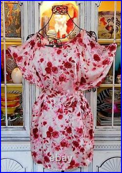 Vintage Betsey Johnson Dress Y2K Floral Skull Silk Slip Short Kimono Size Medium