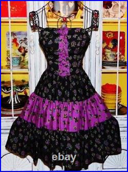 Vintage Betsey Johnson Dress Y2K Floral Victorian Prairie Lace Up Slip Sz Small