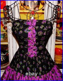 Vintage Betsey Johnson Dress Y2K Floral Victorian Prairie Lace Up Slip Sz Small