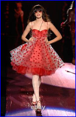 Vintage Betsey Johnson Dress Y2K Runway Black Sheer Pink Polka Dot Slip Sz Small