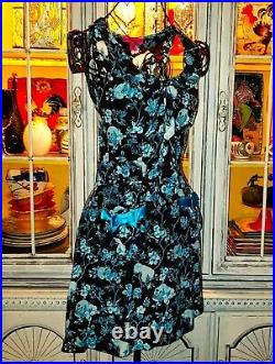Vintage Betsey Johnson Dress Y2K Silk Floral Skull Bird Toile Slip Size Small 2