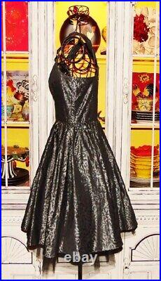 Vintage Betsey Johnson Dress Y2K Silver Black Leopard Fit & Flare Size Small 0