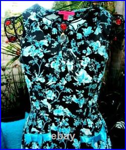 Vintage Betsey Johnson Dress Y2K Skull Floral Blue Rose Slip Silk Size Small 2