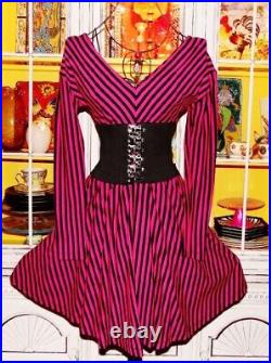Vintage Betsey Johnson Dress Y2K Striped Pink Skater Slip Fit & Flare Size Small