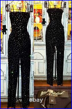 Vintage Betsey Johnson Evening 90's Black Velvet Sequin Top Pants Suit Size M L