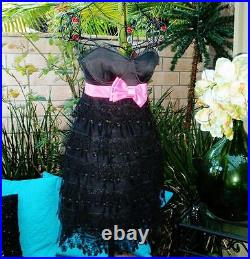 Vintage Betsey Johnson Evening Dress Black Sequin Slip Lace Size Small 2 $510