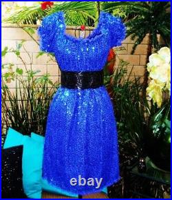 Vintage Betsey Johnson Evening Dress Blue Sequin Off Shoulder Slip Size Small 6