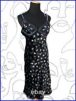 Vintage Betsey Johnson Evening Velvet Floral Elbellished Midi Slip Dress 90s NWT