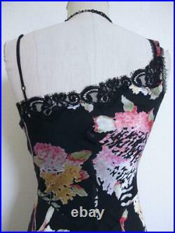 Vintage Betsey Johnson Floral Silk Slip Dress 6 Beaded Fringe Hem Asymmetrical