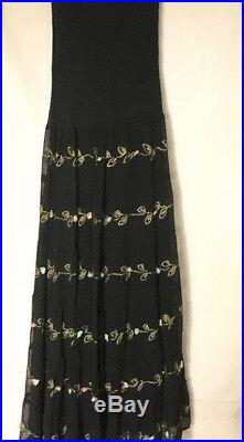 Vintage Betsey Johnson Long Slip Dress Embroidered Black Silk Sz 8
