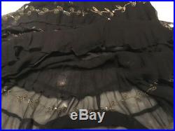 Vintage Betsey Johnson Long Slip Dress Embroidered Black Silk Sz 8